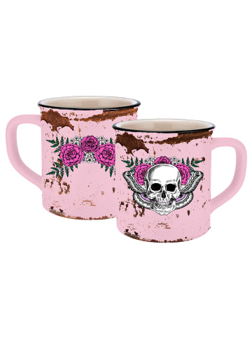 Geda Labels Tasse Lady Skull Emaille-Optik in Rosa - 400ml