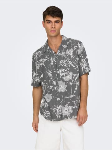 Only&Sons Kurzarm-Hemd mit Blumenmuster, Button-Down-Kragen in Dunkelgrau