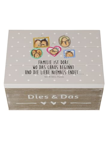 Mr. & Mrs. Panda Holzkiste Igel Familie mit Spruch in Grau Pastell