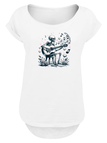 F4NT4STIC Long Cut T-Shirt Skelett spielt Gitarre, Musik, Liebe in weiß