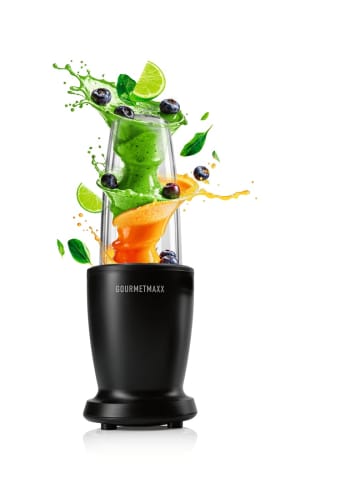 Gourmet Maxx Smoothie Maker 500W schwarz Set 6-tlg. inkl. 2 Becher 540ml/480ml Schwarz