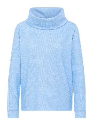 Cecil Cozy Melange Big Collar T-Shirt in Fountain Blue Melange