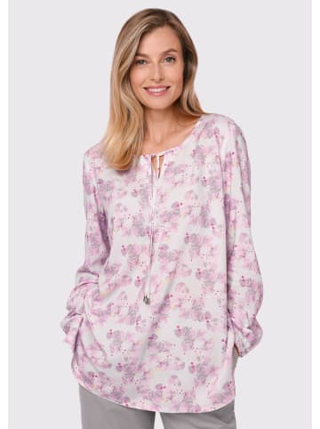 GOLDNER Kurzgröße:  Druckbluse aus feinfädiger Baumwoll-Qualität in perlweiß / gemustert