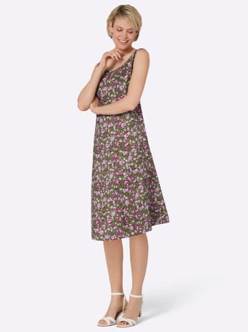 Sieh an! Blumenkleid in khaki-mauve-bedruckt