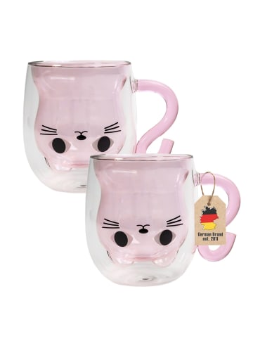 Intirilife Thermo Glas Doppelwandig Katze 200ml in 2x Rosa