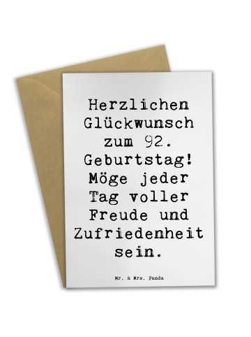 Mr. & Mrs. Panda Grußkarte Spruch 92. Geburtstag Freude mit Spruch in Weiß
