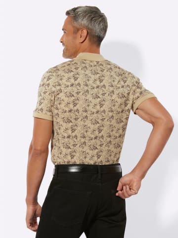 Sieh an! Kurzarm-Poloshirt in sand-dunkeltaupe-bedruckt