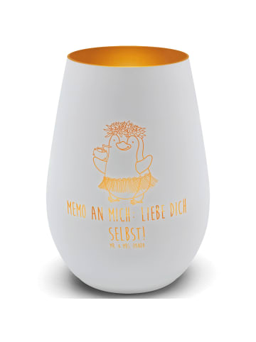 Mr. & Mrs. Panda Gold Windlicht Pinguin Kokosnuss mit Spruch in Weiß
