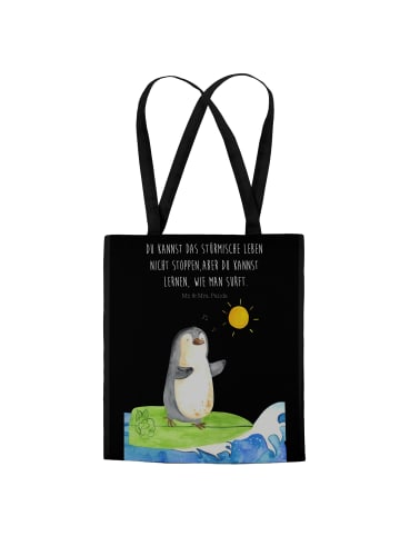 Mr. & Mrs. Panda Einkaufstasche Pinguin Surfer mit Spruch in Schwarz