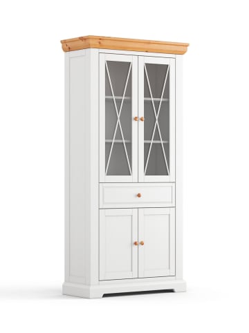 Feldmann-Wohnen Standvitrine Marone Elite Weiß / Kiefer Natur 95 / 41 / 200cm