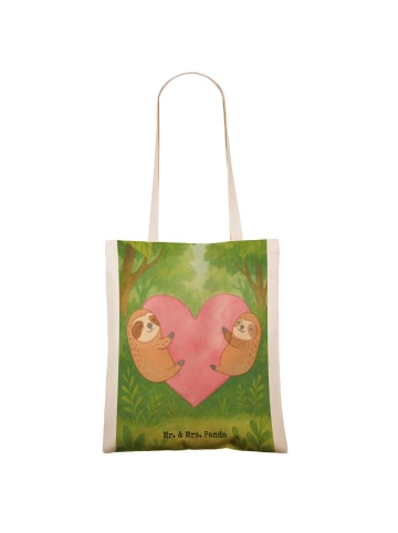 Mr. & Mrs. Panda Shopping Tasche Faultiere Herz Design ohne Spruch in Weiß