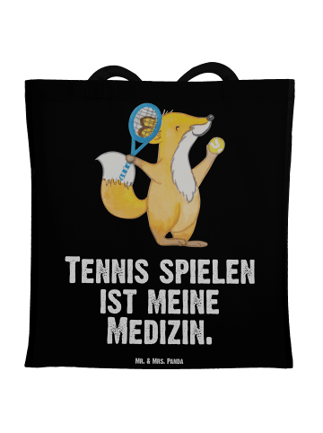 Mr. & Mrs. Panda Jutebeutel Fuchs Tennis spielen mit Spruch in Schwarz