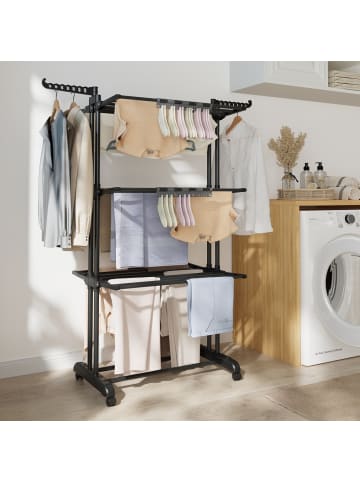 SONGMICS Wäscheständer Bunji in Tintenschwarz - (B)64.2 x (H)169.2 x (T)126.6 cm