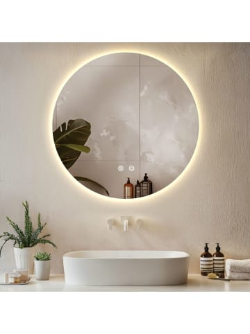 tectake Runder LED Badezimmerspiegel Aurora inklusive Spiegelheizung, weiß