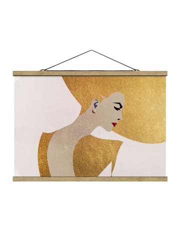 WALLART Stoffbild mit Posterleisten - Dame mit Hut in Gold in Gold