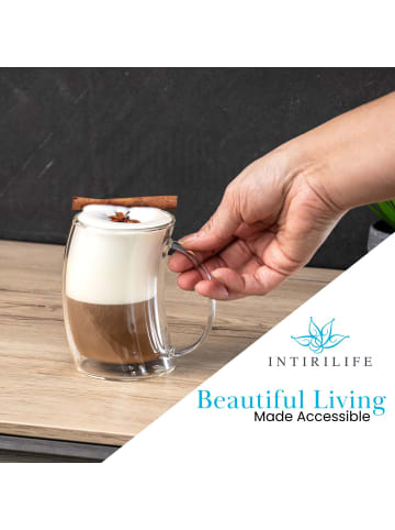 Intirilife Doppelwandiges Thermo Glas 200ml Teeglas Kaffeeglas Isoliert in 2x Transparent