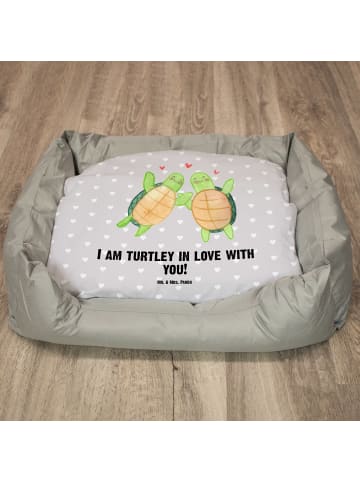 Mr. & Mrs. Panda Hundekörbchen Schildkröten Paar mit Spruch in Grau Pastell