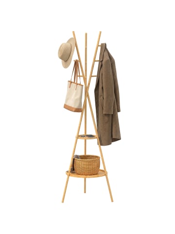HOMCOM Garderobenständer in Naturholz 58,5L x 58,5B x 176H cm