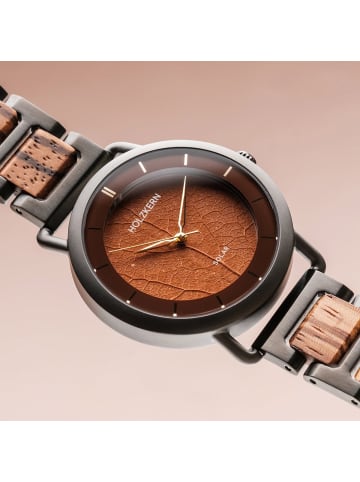 Holzkern Herren-Armbanduhr Solar Lauri Zebrano/Blatt Braun