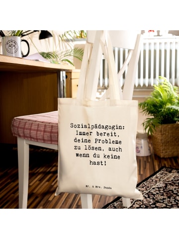 Mr. & Mrs. Panda Tragetasche Spruch Sozialpädagogin Helferherz m... in Creme