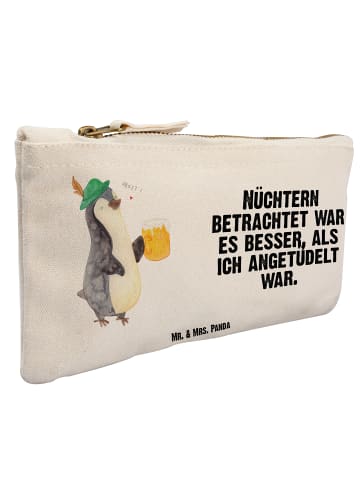 Mr. & Mrs. Panda Kulturtasche Pinguin Bier mit Spruch in Weiß