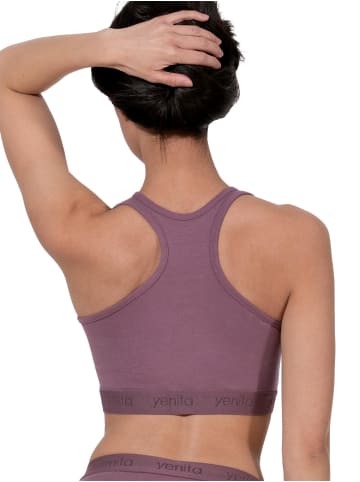 Yenita® Bustier 3er Set Sports-Collection mit breiten Trägern in schwarz-weiss-pflaume