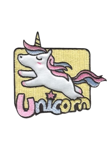 Catch the Patch Einhorn springt UnicornApplikation Bügelbild inGelb