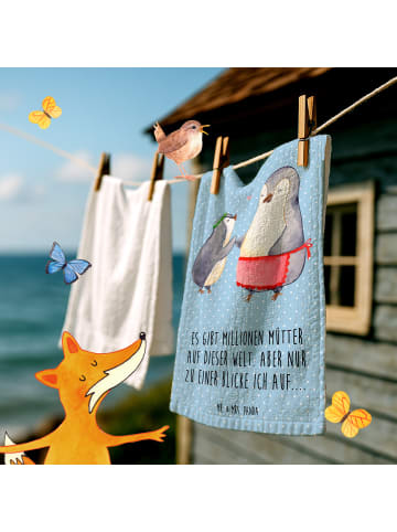 Mr. & Mrs. Panda Handtuch Pinguin mit Kind mit Spruch in Blau Pastell