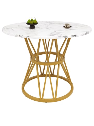 ABRIHOME Runder Esstisch in Gold Marmor mit Metallbeinen 100x100x76 cm