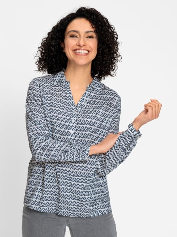 WITT WEIDEN Langarm-Bluse in rauchblau-ecru-bedruckt