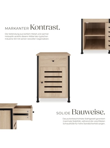 tectake Nachttisch Waterford 40 x 42 x 60,5 cm, Industrial Holz hell, Eiche Sonoma
