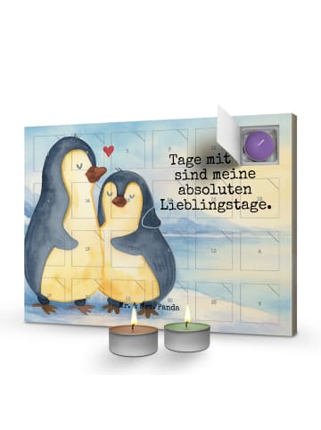 Mr. & Mrs. Panda Adventskalender Pinguin umarmen Design mit Spruch in Weiß
