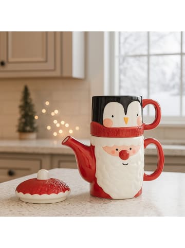 Atmosphera Créateur d'intérieur Teekanne und Becher mit weihnachtlichem Motiv in Mehrfarben, 21 cm