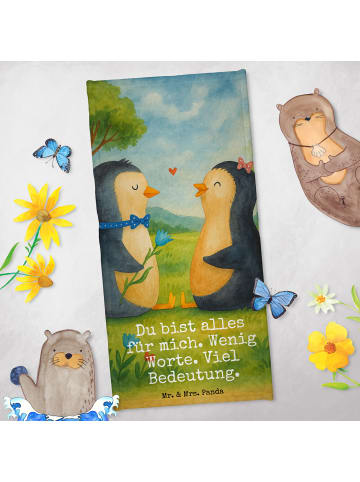 Mr. & Mrs. Panda Handtuch Pinguin Pärchen Design mit Spruch in Weiß