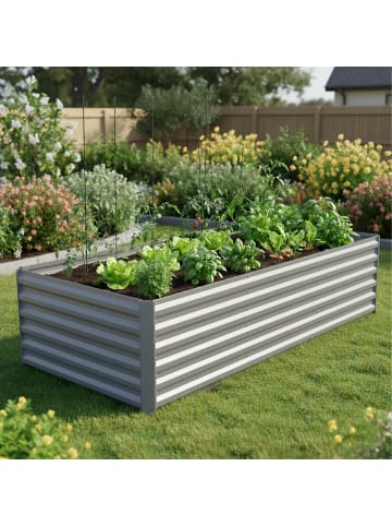 relaxdays Hochbeet in Hellgrau - (B)240 x (H)57 x (T)90 cm