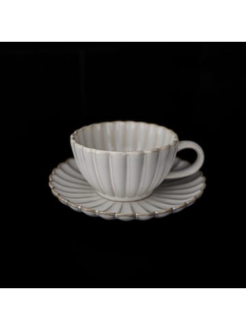 Almina Bloomy Kaffeetassen-Set mit Untertellern 220 ml aus Porzellan - 12-tlg in Weiß