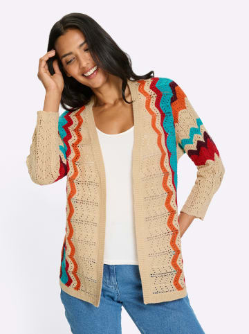 Sieh an! Ajour-Strickjacke in sand-erdbeere-gemustert