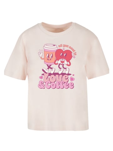 F4NT4STIC Ladies Everyday Tee Love and Coffe Valentinstag in pink