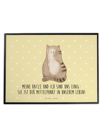 Mr. & Mrs. Panda Bastelunterlage Katze Sitzen mit Spruch in Gelb Pastell
