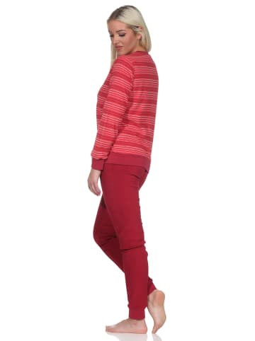 NORMANN Frottee Schlafanzug Bündchen Pyjama in rot
