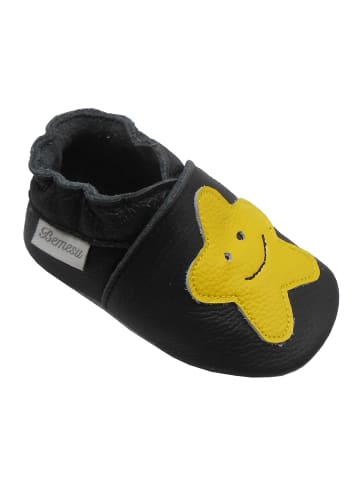 Bemesu Schwarze Leder Krabbelschuhe für Babys mit rutschfester Sohle – Schleifen-Muster