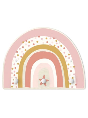 WALLART Kindergarderobe Holz - Regenbogen Punkte Stern rosa in Rosa