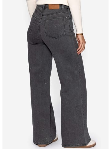 SASSYCLASSY Wide Leg Jeans mit Strasssteinen in Dunkelgrau