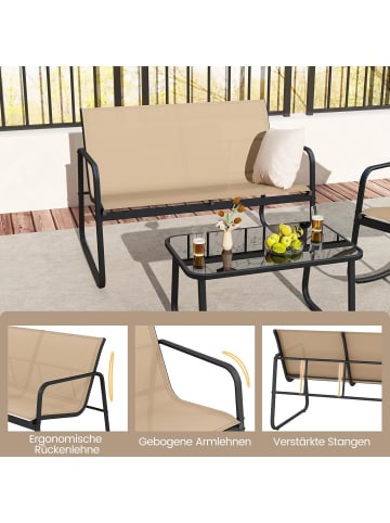 COSTWAY 4 tlg. Gartenmöbel Set mit Schaukelfunktion in Braun