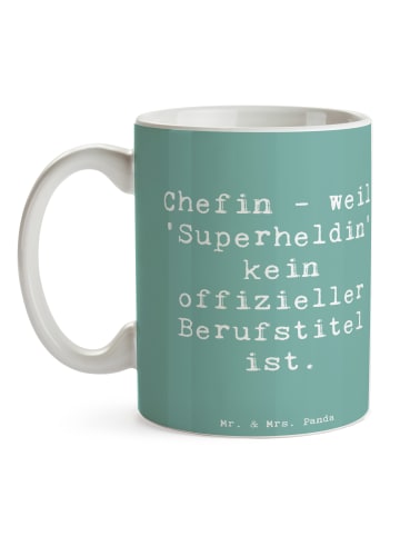 Mr. & Mrs. Panda Teebecher Spruch Chefin Superheldin mit Spruch in Meeresbrise
