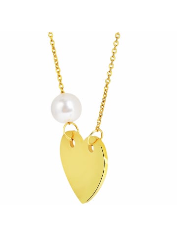 Adeliás Damen Anhänger Herz aus Edelstahl mit Kunst Perle in gold