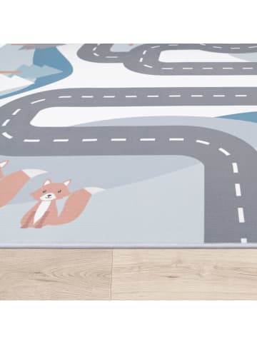 KADIMA DESIGN Kinderteppich waschmaschinenwaschbar Wald‑Straßen Kinderzimmer in Creme