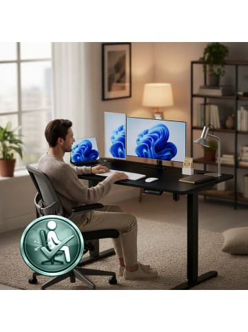 relaxdays Höhenverstellbarer Schreibtisch in Weiß - (B)140 x (H)120 x (T)60 cm