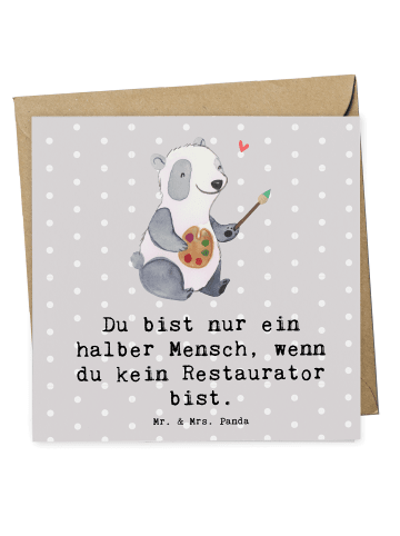 Mr. & Mrs. Panda Deluxe Karte Restaurator Herz mit Spruch in Grau Pastell