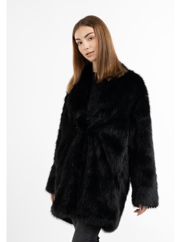 myMo Damen Fake Fur Mantel in Schwarz